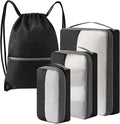 4 Set Compression Packing Cubes for Travel, Bonus Versatile Drawstring Backpack, Lightweight Luggage Organizer Bags, Sturdy Travel Accessories for Suitcase, Black by KOOKOOMIA