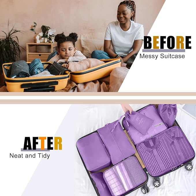 Packing Cubes for Travel- 8 Set Luggage Organizer Bags for Family, Mesh Breathable Travel Packing Cubes for Suitcases Durable Travel Essentials Bags Set (Purple, 8 Set) - Image 6