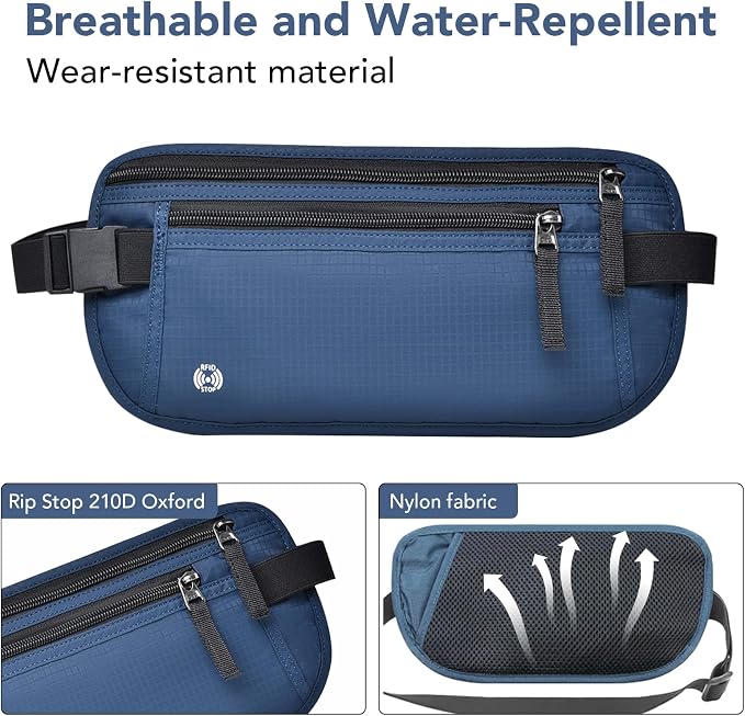 Travel Money Belt Hidden Passport Holder for Men/Women- RFID Blocking- Slim Anti-Theft Waist Wallet under Clothes,Travel Wallet Money Pouch, Travel Belt Fits Passport Phone Cash Cards (Navy Blue) - Image 4