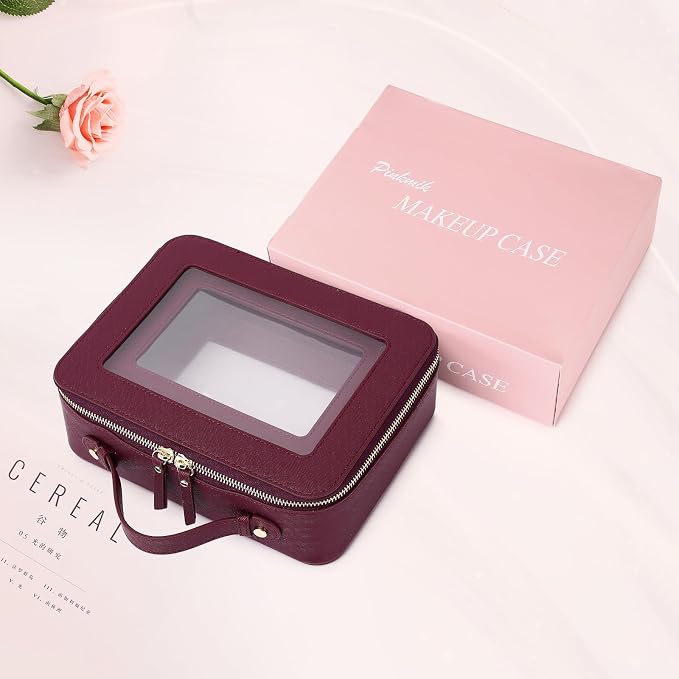Pinkmik Clear Makeup Bag, (Burgundy, M+L) | 2PC,Waterproof, Travel Cosmetics and Toiletries Case, Portable Makeup Organizer, Clear Car Bag with Zipper - Image 7