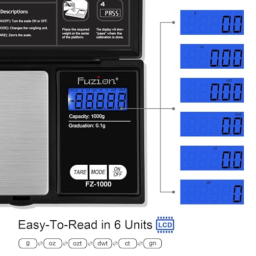 Fuzion Digital Pocket Gram Scale - 1000g/0.1g Small Food Scale Portable | Easy of Use, LCD Display, Tare Function, 6 Modes Ounces Grains, Batteries Included, Travel Food Scale - Image 2