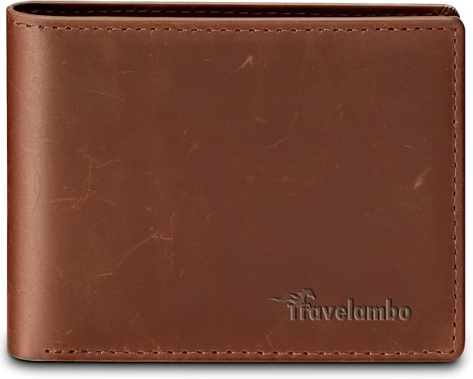 Travelambo Leather Wallet for Men, Slim Minimalist RFID Credit Card Holder | Mens Thin Bifold Pocket Wallet, Gift for Father, Tan by Travelambo