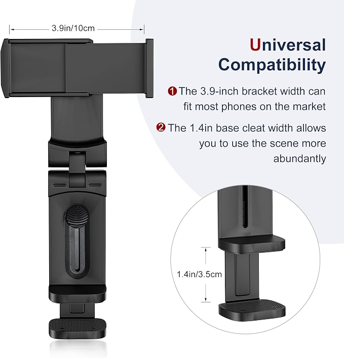 Airplane Phone Holder, 360 Multi-Angle Adjust Mount for Flight | Universal Travel Essentials Phone Stand for Airplane Seat, Flying, Compatible with Smartphones for Hands-Free Viewing, Black - Image 4