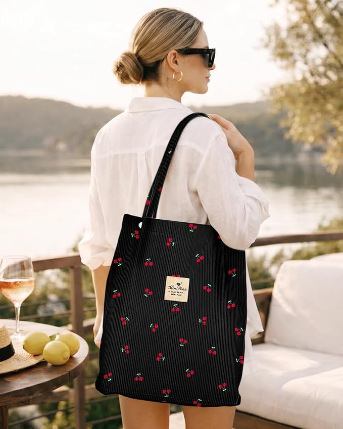 Miss Adola Designer Corduroy Tote Bag for Women | 3 Magnetic Buckles, Aesthetic Pattern, Reusable, Soft, Roomy Carry for Work, Travel, Grocery Runs - Image 2