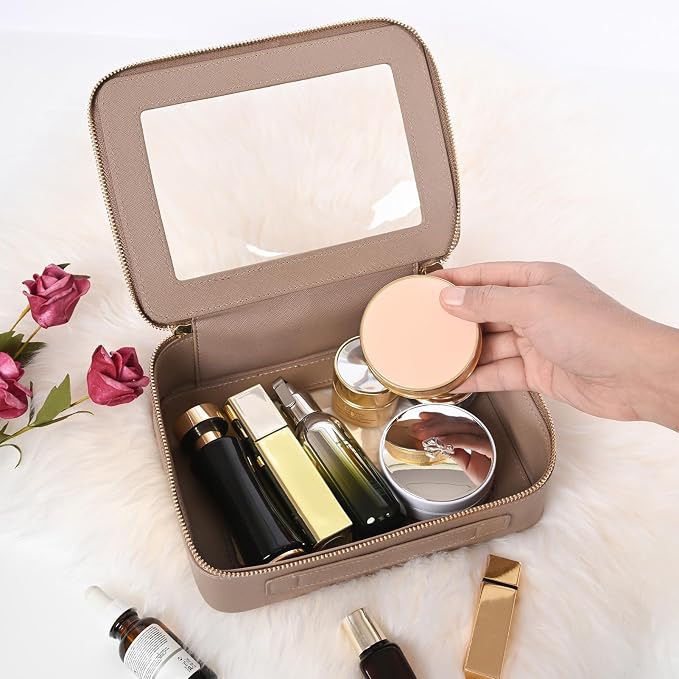 Aveniee Clear Makeup Bag Organizer,Large Travel Toiletry Bag for Women, Waterproof Cosmetic Pouch with Zippers,Car Organizers and Storage,Taupe - Image 2