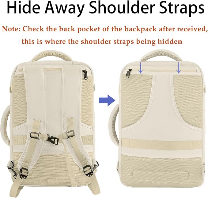 MATEIN Beige Travel Backpack Women, Carry on Bag with Hidden Shoulder Strap | Expandable Weekender Daypack, Large Capacity, Adjustable Shoulder Strap, Lightweight, Waterproof, Anti-Theft, Travelling Gift - Image 4