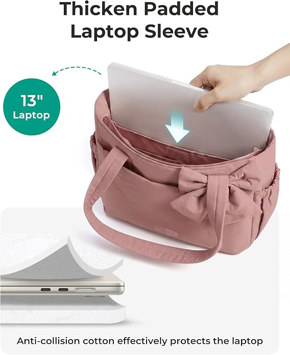 BAGSMART Crush Bow Tote Bag for Women, Puffer Travel Work Yoga Laptop Bag | Large Bow Tote Fits 40oz Tumbler, 15.6" Laptop, Yoga Mat Sleeve, Waterproof Pocket, Travel Work Swim Gym Mom Shoulder Handbag - Image 6
