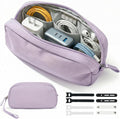 Anti-Tangle Electronics Organizer Travel Cable Bag Purple | 8 compartments for 3ft+ cords, chargers and power banks. Crafted from padded Oxford fabric. Includes 8 cable ties. by Woyinger