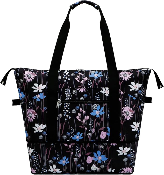 Expandable Duffel Bag for Women with Trolley Sleeve/Wet Pocket Weekender Travel Tote Large Carry On Overnight Luggage by HAWEE