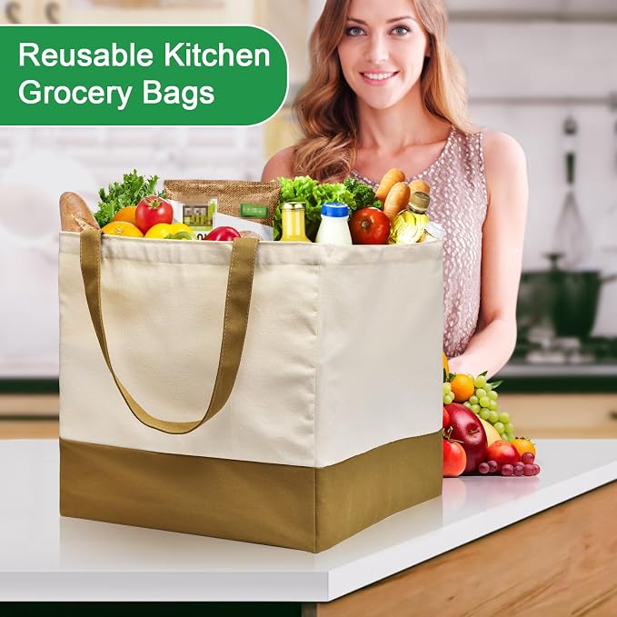 Canvas Reusable Grocery Bags Heavy Duty, 8.3 gal Foldable Large Tote Bag with Handles, Holds 60 lbs Canvas Shopping Bags, 1 Pack - Image 6
