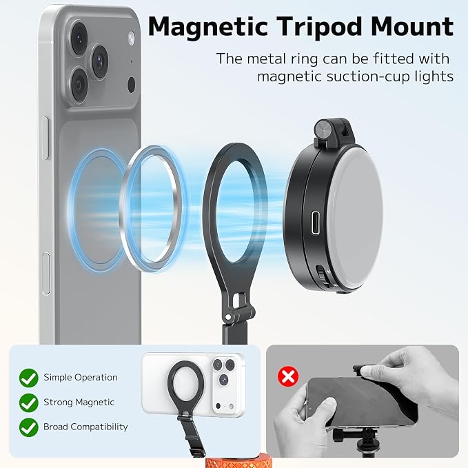 VRIG MG-40 Magnetic Phone Tripod Mount for Magsafe, Three Rotatable Axes Phone Holder with 1/4 Thread & Cold Shoe Adapter for Camera, Compatible with iPhone 17/16/ 15/14/ 13/12 Series - Image 2