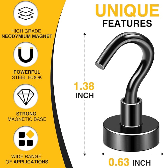 DIYMAG Magnetic Hooks 20pcs 30lbs+ Cruise Essentials 2026 Magnet Hook Black | Neodymium Heavy Duty Strong Magnets Hanging Ship Cabins Refrigerator Fridge Classroom Beach Vacation Kitchen Grills Home Tool - Image 2