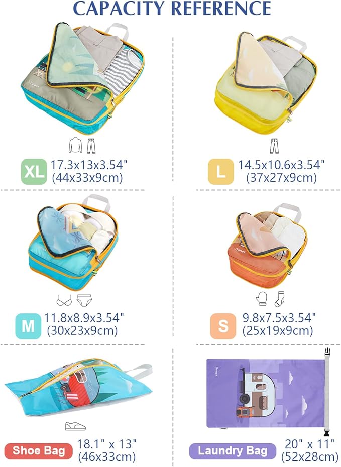 Gonex 6-Piece Compression Packing Cubes with Shoe & Laundry Bags | Unique Printed Design, Ripstop Fabric, Double-Zip Compression, Carry-On Friendly, Lightweight - Image 6