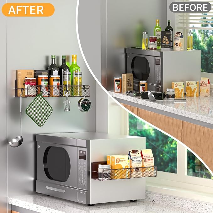 Magnetic Spice Rack for Refrigerator, 2 Pack 100% Metal Strong Magnet Shelf, Space Saving Spice Organizer W/ Hooks, Movable Magnetic Fridge Shelf, Kitchen Home Laundry Room Storage Organization, Brown - Image 5
