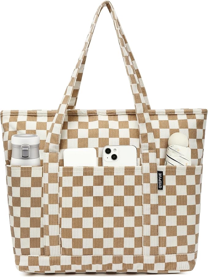 Large Canvas Tote Bag for Women, Beach Bag with Zipper, Utility Tote Bag with 3 Front Pockets, Weekender Pool Bag by CanvasToteBag