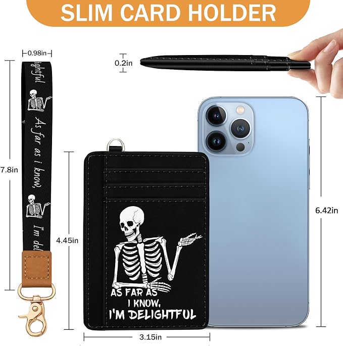 Yonlevres Skeleton Credit Card Holder Slim RFID Wallet Women Wristlet Funny | Front Pocket, Handy, RFID Blocking, Woman Girls Ladies Gifts, D-ring for Keychain,Thin Mini Card Case, ID Window, PU Leather - Image 6