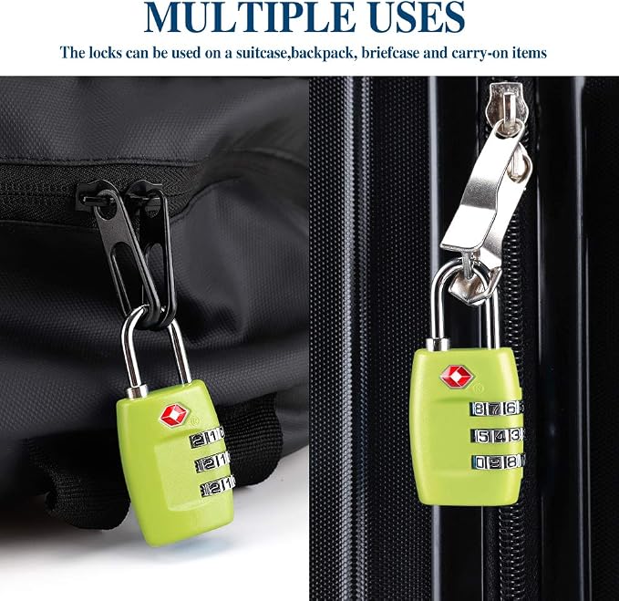 TSA Luggage Locks (4Pack) - 3 Digit Combination Padlocks - Approved Travel Lock for Suitcases & Baggage (Green1) - Image 4