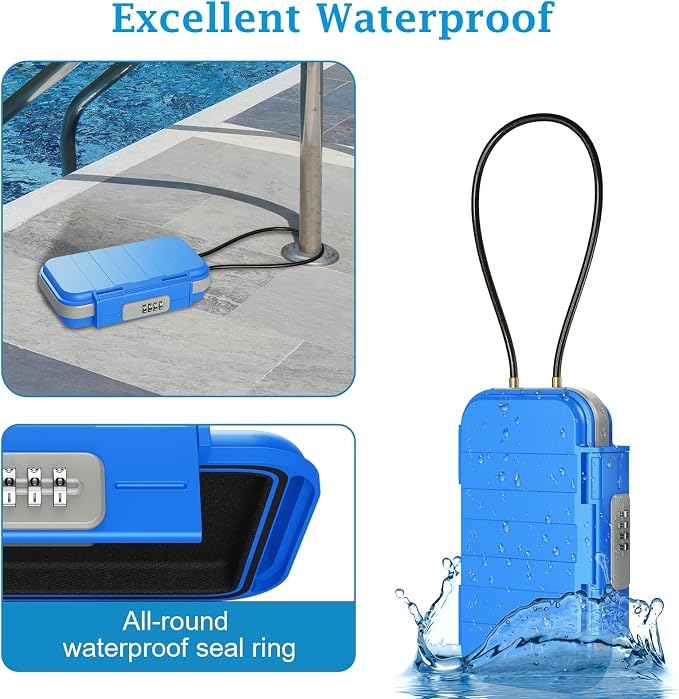 AMIR Portable Safe Box, Combination Lock Box with Code, Waterproof Anti-Theft Mini Travel Safe Box with Removable Chain, Portable Lock Box for Car Dorm Beach Hotel - Image 2
