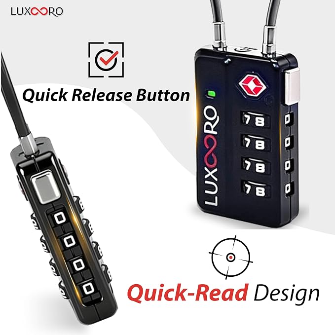 Tool-Less TSA Approved Luggage Lock with Alert Indicator, 4-Digit Resettable Combination, Durable Zinc Alloy Travel Locks for Suitcase, Backpack, Toolbox, Locker, Keyless – Black (2 Pack) - Image 5