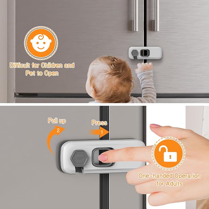Baby Proofing Fridge Locks for Kids, 5 Pack Pet&Child Safety Refrigerator Lock for Kids, Child Proof Freezer Lock for Residential Garage Fridge or Camper RV Refrigerator, Child Fridge Door Latch, Gray - Image 3