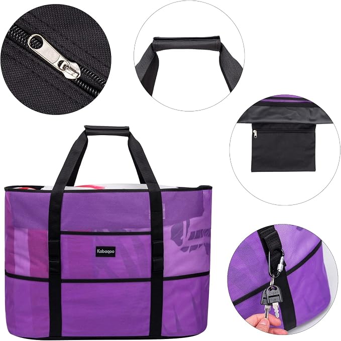 KABAQOO Mesh Beach Bag, Extra Large Beach Bags with 9 Pockets & Zipper Waterproof Lightweight Beach Tote for Beach/Pool Trip - Image 4