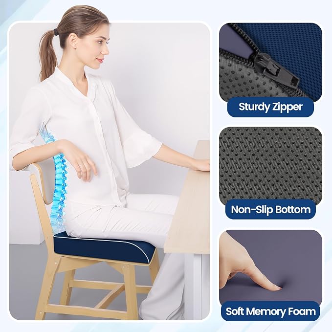 SweetSlubr Seat Cushion, Chair Pad, Memory Foam Tailbone Pain Relief | Office Chair Cushion for Tailbone Pain Relief, Non-Slip Cover, Soft Support for Office Chair, Car Seat,X-Large/Dark Blue - Image 7