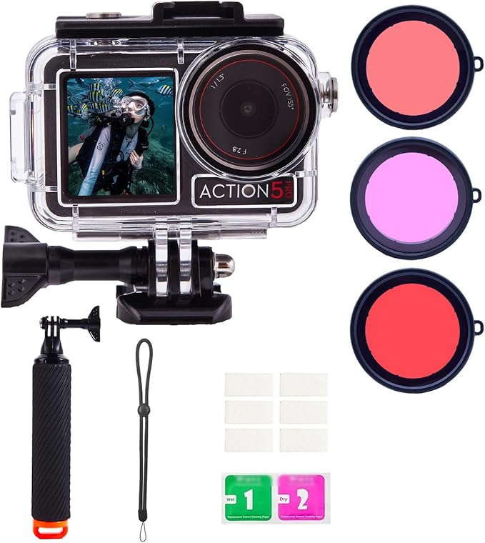 196FT/60M Waterproof Case for DJI Osmo Action 5 Pro/4/3 | with 3 Pack Dive Filters, Underwater Protective Housing Dive Kit, Professional Action Camera Dive Accessory by UNISONPETDogDecorProducts