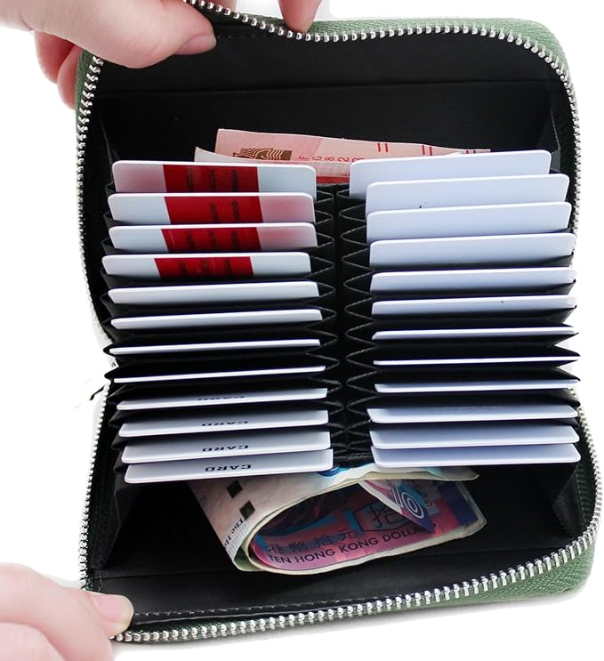 RFID Blocking 24 Slot Credit Card Holder Wallet Real Leather Multi Card Organizer Wallet with Zipper - Image 3