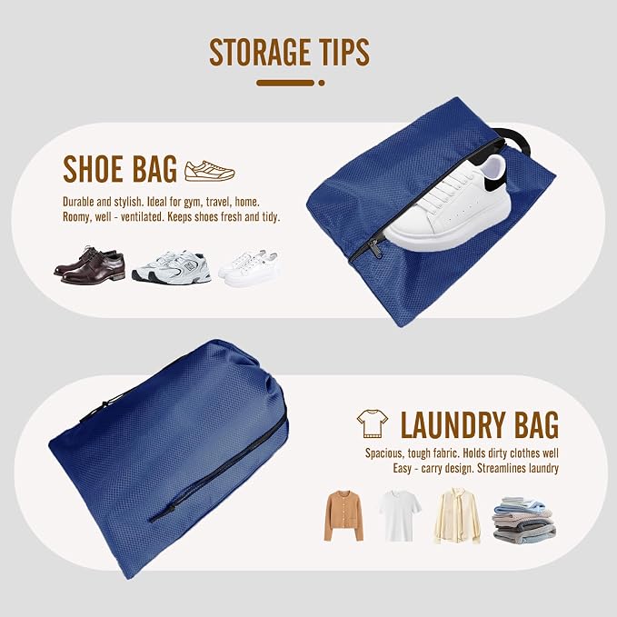 8 Set Compression Packing Cubes for Travel, Expandable Luggage Organizer with Shoe Bag & Laundry Bag - Lightweight Suitcase & Backpack Travel Essentials (Navy Blue) - Image 5