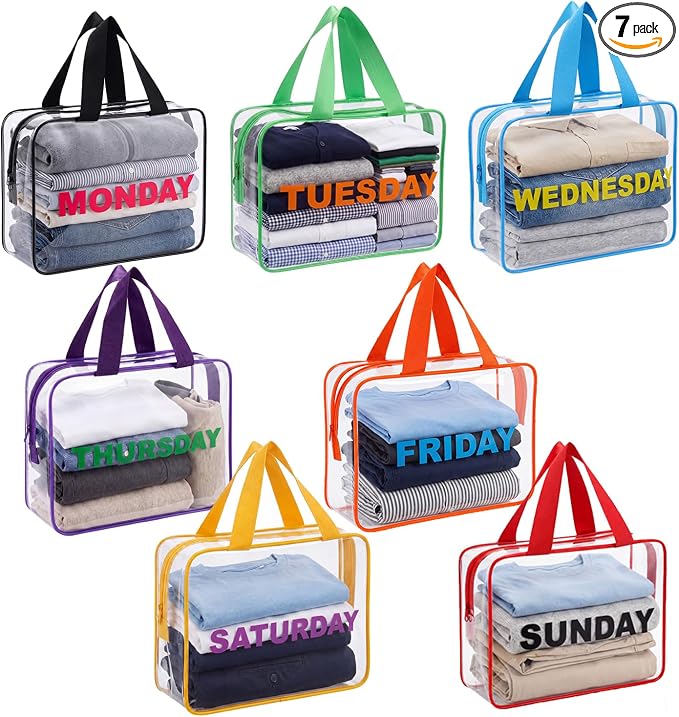 Woanger 7 Pack Packing Cubes for Travel Days of Week Packing Cubes Clear Camping Organizer Storage Bags Handbags for Travel Suitcase by Woanger