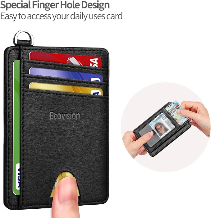 Slim Minimalist Front Pocket Wallet, RFID Blocking Credit Card Holder Wallet with Detachable D-Shackle for Men Women - Image 6