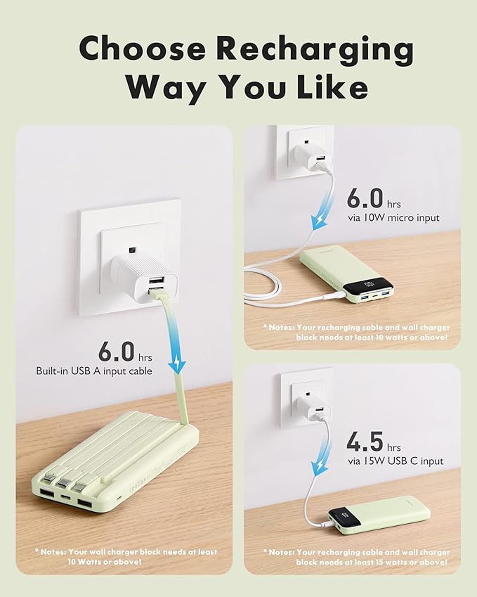 charmast Portable Charger with Built-in Cables X 4, Portable Phone Charger | 10000mAh USB C Battery Pack for All Phones Tablets,Cables Reinforced,Charge 6 Devices at Once,for Women Teens Students - Image 4