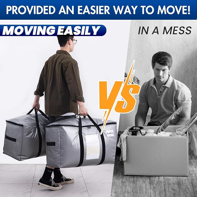 TAILI 4 Pack Silver Extra Large Moving Bags,Storage Bag with Visible Window | 93L Heavy Duty Totes For Storage,Wrap Around Handles,Alternative to Moving Boxes, College Dorm,Perfect for Moving - Image 6