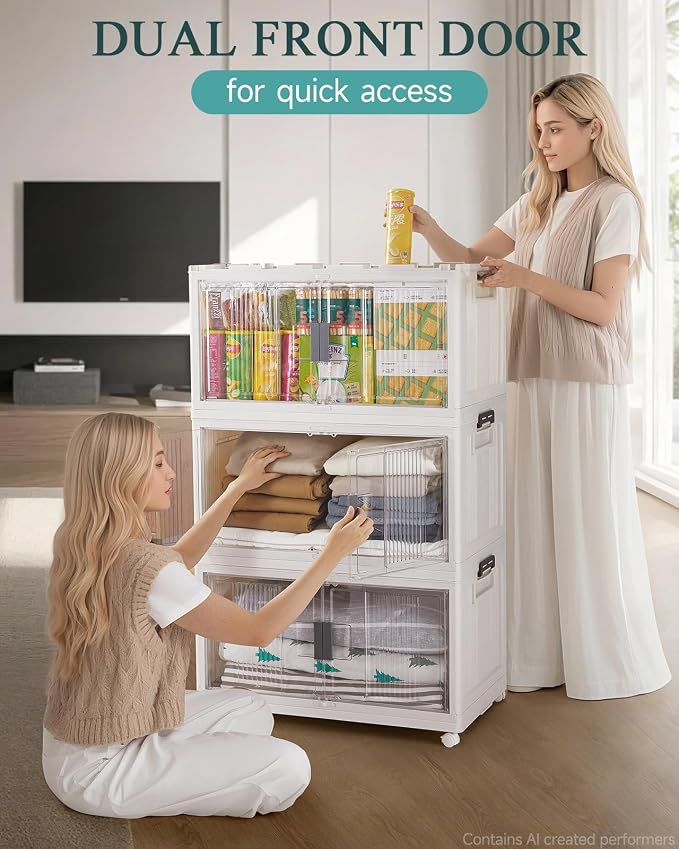 OlarHike 97QT Storage Bins with Lids for Closet, Garage, Shelves, 5 Pack | Multi-Lid, Lockable, Large Capacity, Doors & Wheels, Foldable Containers, Stackable Organizer, Plastic Drawers, School, Dorm - Image 7