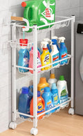 AOODA Laundry Room Cart with Top Detergent Holder, Metal Rolling Storage Cart Between Washer and Dryer, 3 Tier Narrow Laundry Room Organization and Storage with Wheels (White) by AOODA