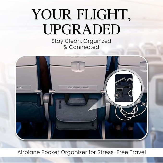Airplane Pocket Organizer | Tray Table Cover | In Flight Seat Back Organizer Bag | Commuter Essential Travel Bag | Media Pouch For Flying | Travel Gift | Attaches To Luggage - Image 2