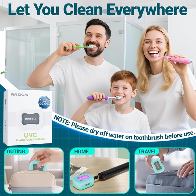 Toothbrush Sanitizer Case, RRZIOM Portable Toothbrush Covers Rechargeable | Rechargeable Toothbrush Cleaner Holder Case for Travel Home, Detachable Toothbrush Cover Cap for All Toothbrushes (Blue) - Image 6