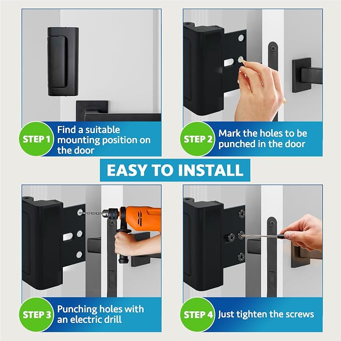 Door Locks (2-Pack) - Easy To Install Aluminum Home Security Door Locks for Front Door - Child Proof Door Lock for Kids Safety - Withstand 800 lb of Force & Tamper Proof Top Door Lock Latch - Image 5