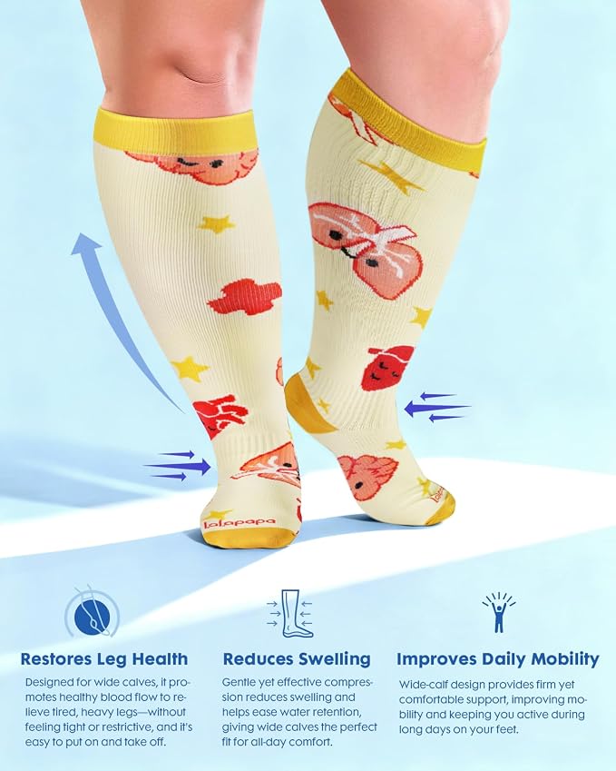 3-Pair Wide Calf Compression Socks for Women | 20-30mmHg Graduated Support, Easy On & Off, Knee High Length, Ankle Support, Travel Nurse Daily Wear, Cute Patterned - Image 6