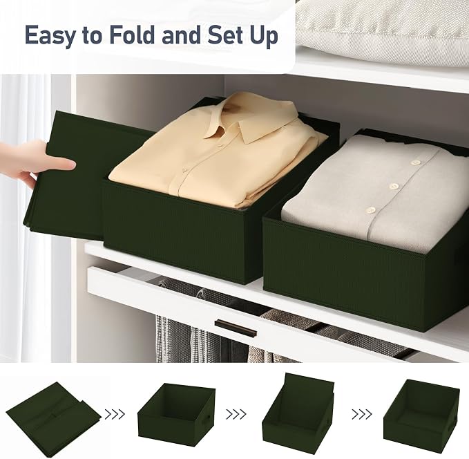 DIMJ Closet Storage Bins 6 Pack - Fabric Trapezoid Closet Organizer Bin, Foldable Storage Baskets for Shelves, Closet Shelf Organizer, Clothing Storage Box for Toys, Books, Towel, Clothes, Green - Image 3