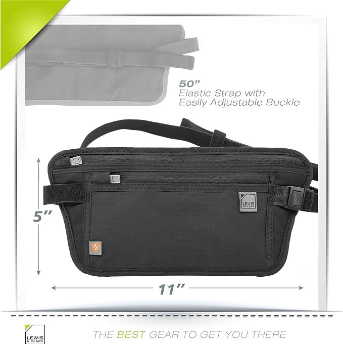Lewis N. Clark Travel Money Belt Pouch, Slim RFID Blocking Anti Theft Waist Stash Pouches for Cash, Cards and Passport Holder - Image 4