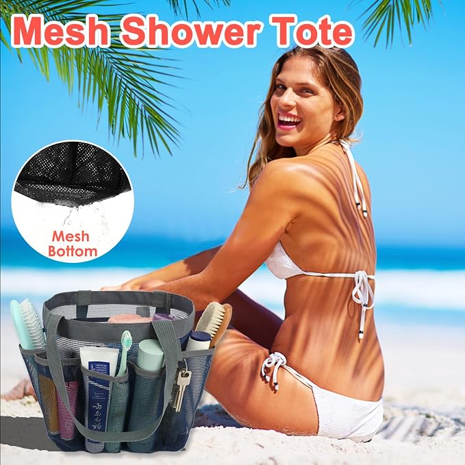 Fammart Mesh Shower Caddy Portable for College Dorm Room Essentials, Odorless Polyester Large Shower Tote Bag with Dual Handles, 8-Pocket Quick-Dry Toiletry Organizer for Travel, Beach, Camping, Gym - Image 5