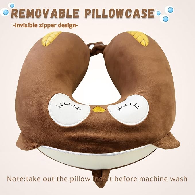 Travel Pillow, Kids Travel Pillow with Sleep Eye Mask Soft Memory Foam Kids Neck Pillow for Boys & Girls, Travel Accessories for Car Airplane Traveling - Owl - Image 4