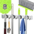 reliahom Broom Holder Wall Mount Mop Hanger Tools organizer 4Racks 5Hooks | Adjustable Stick or Screw Mop Broom Wall Hanging Tool Storage Rack Space-saving for Garage,Kitchen,Laundry Room,Garden,Silver by reliahom