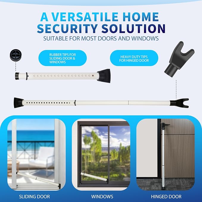 Upgraded Door Security Bar & Sliding Door Lock Bar,Door Stoppers,Adjustable Heavy Duty Door Jammer for Apartment,Home(1 Pack,White) - Image 3