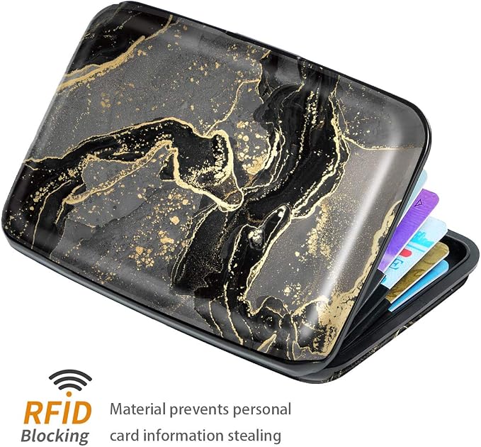 Coco Rossi Credit Card Holder RFID Aluminum Small Mini Wallet Women | Metal Wallet, Business Cards Holder, ID Case, Slim Sleeves, Womens Girls Gift, Carry Proof Wallets for Travel, Black Marble - Image 3