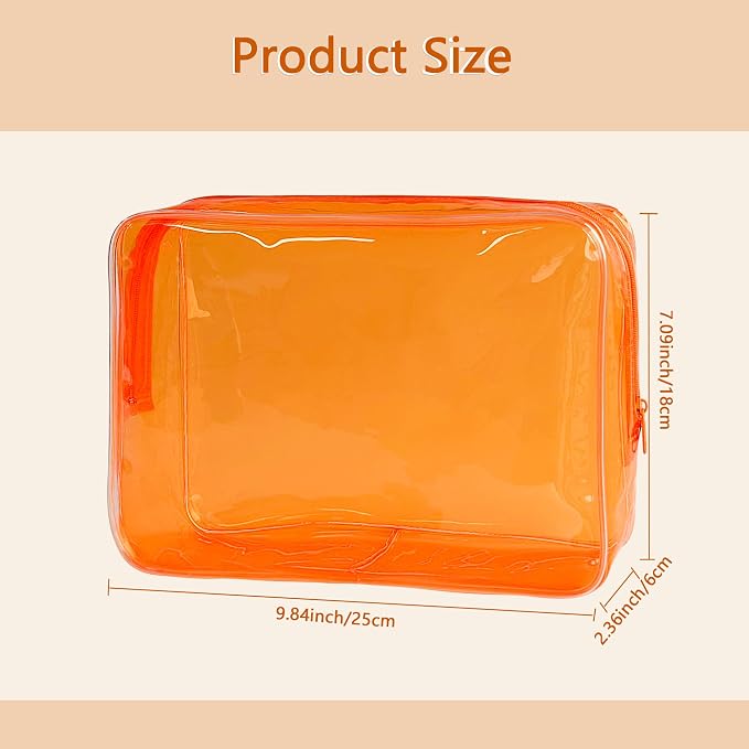 Waterproof PVC Makeup Bag - Leakproof Cosmetic Organizer for Travel Toiletry Storage 9.84×7.09×2.36 Inch for Women & Men (Orange) - Image 2