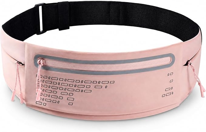 Running Belt Fanny Pack Men Women, Slim No-Bounce Waterproof Phone Holder | Adjustable Elastic Strap Fits 27-43" Hips, Detachable Race Bib Clips, Energy Gel & Sunglasses Loops, 3 IPX4 Pockets by MORKSUKYSAFETY