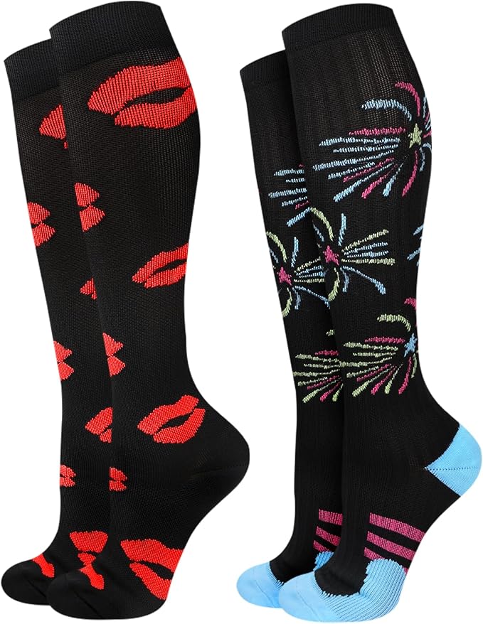 Compression Socks for Women 15-20 mmHg, 2 Pairs | Graduated Support, Knee High Fit, Polyester Stretch, Circulation Comfort, Nurses, Travel, Athletes, Flight, Daily, Patterned by JMHACHY