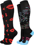 Compression Socks for Women 15-20 mmHg, 2 Pairs | Graduated Support, Knee High Fit, Polyester Stretch, Circulation Comfort, Nurses, Travel, Athletes, Flight, Daily, Patterned by JMHACHY